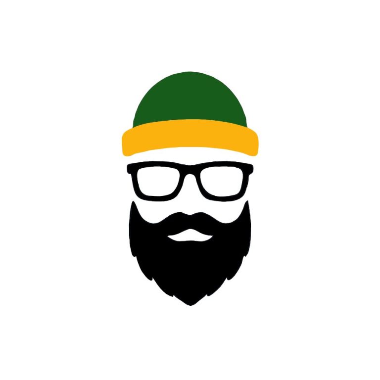 Logo eines Mannes, bei dem die Mütze mit grüner Haube und orangenem Saum, sowie eine schwarze Brille und ein schwarze Vollbart zu sehen ist.
